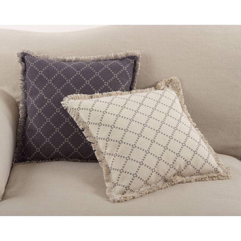 20"x20" Oversize Down Filled Fringed Diamond Square Throw Pillow - Saro Lifestyle