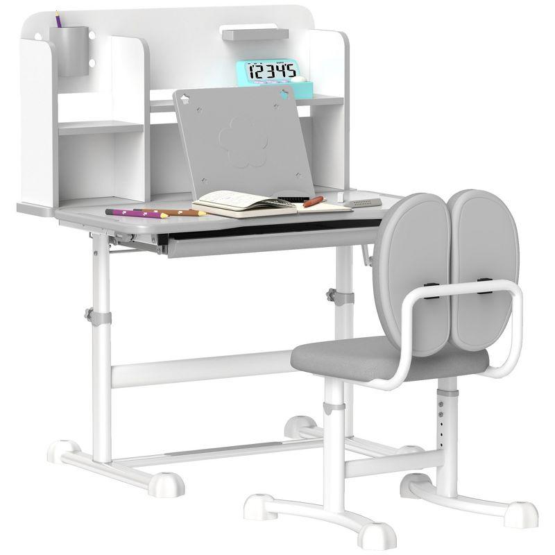 Gray Adjustable Height Kids Desk and Chair Set with Drawer and Cup Holder