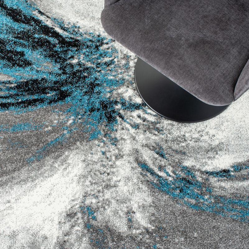 Abstract Blue and Grey Square Synthetic Area Rug