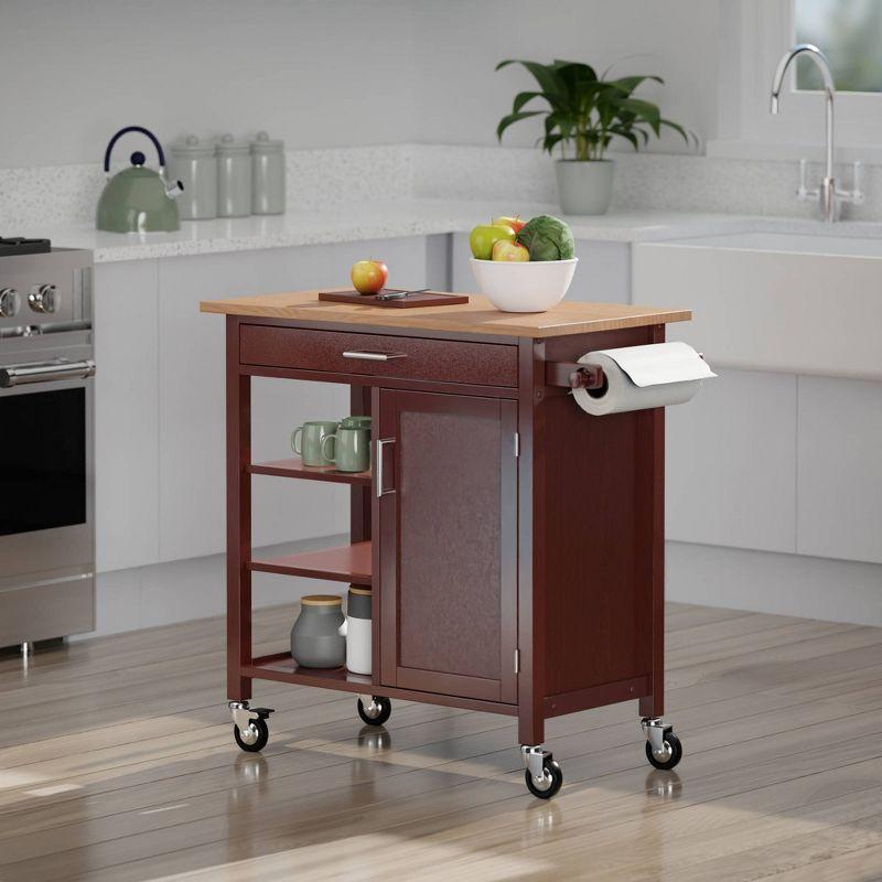 Marissa Kitchen Cart Walnut - Winsome: Solid Beechwood Top, Enclosed Cabinet, Locking Casters