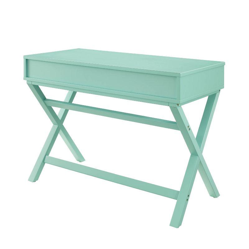 Penney Pine Turquoise Campaign-Style Desk with X-Frame Legs