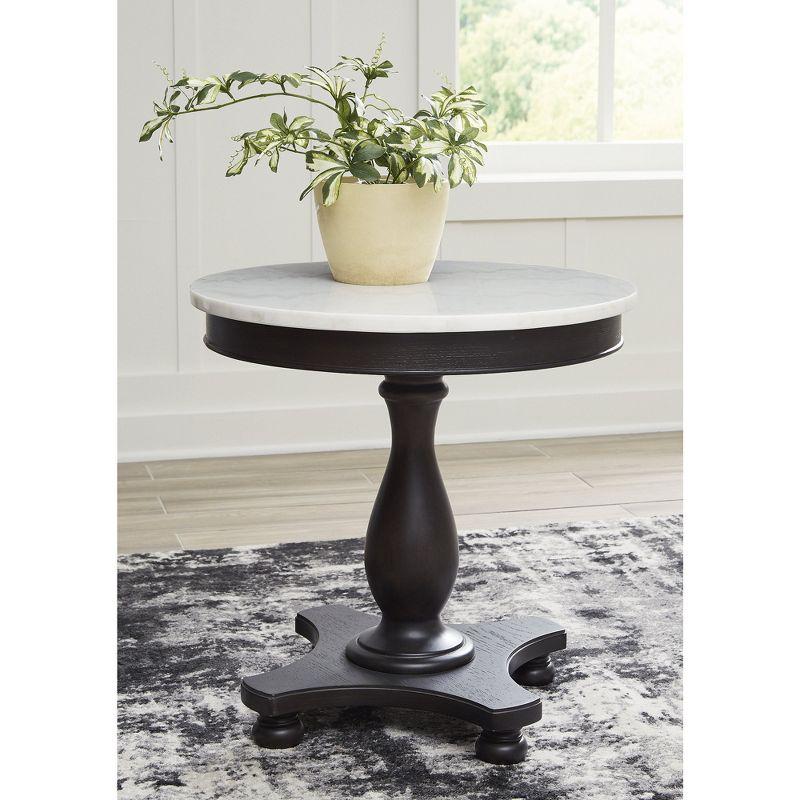 Signature Design by Ashley Henridge Traditional 24.13 Inch Circular Accent Table with White Marble Tabletop, White & Black