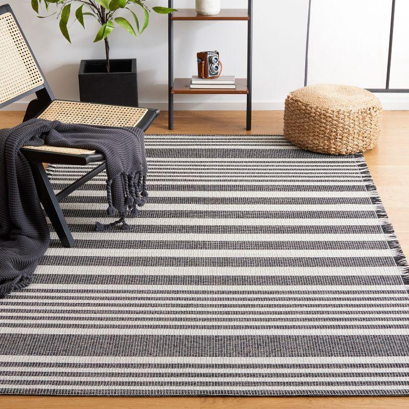 Navy and Grey Synthetic Flat Woven Square Rug