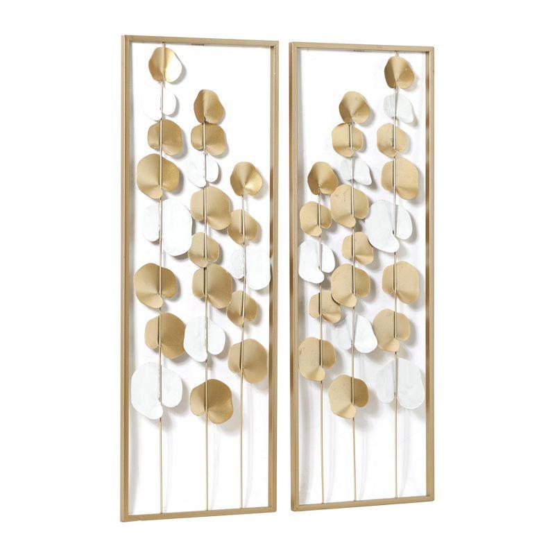 2pc Modern Leaf Ornamental Wall Decor Gold - Olivia & May: Iron Botanical Art, Vertical Display