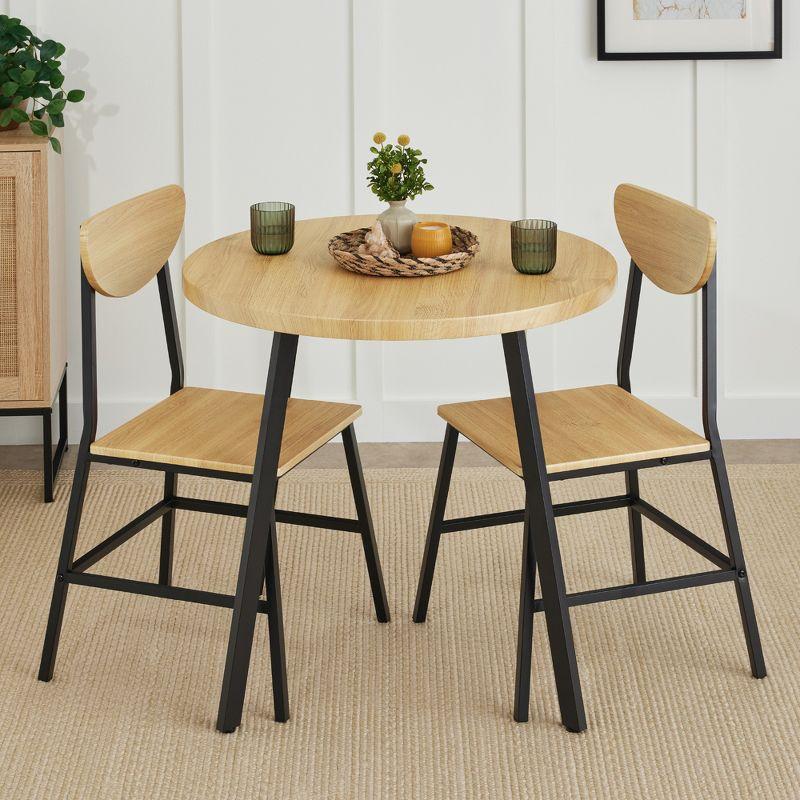 Natural Round Engineered Wood Dining Set with Metal Legs, 3-Piece