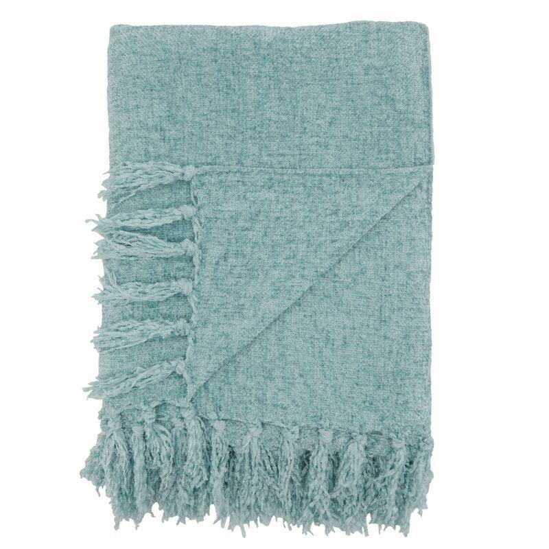 50"x60" Chenille Throw Blanket with Fringed Edges Aqua - Saro Lifestyle: Soft, Cozy for Couch, Woven Polyester