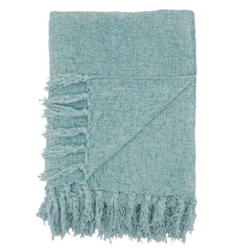 Aqua Soft Chenille Fringed Edge 50" x 60" Throw Blanket