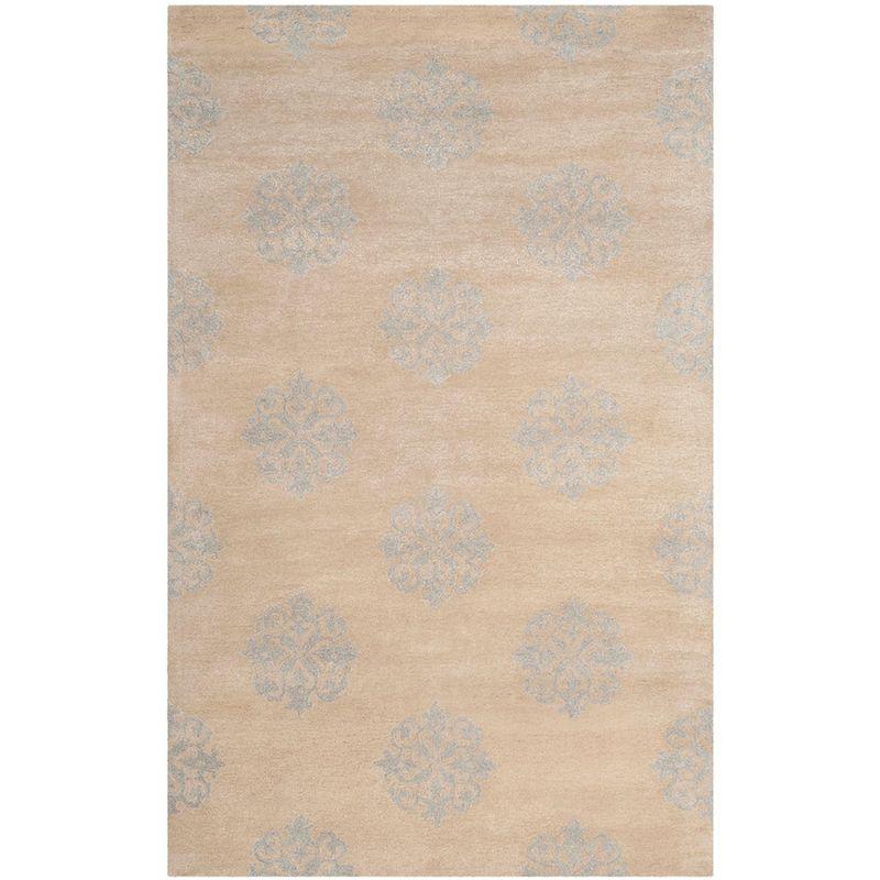 Beige and Blue Hand-Tufted Wool and Viscose Area Rug