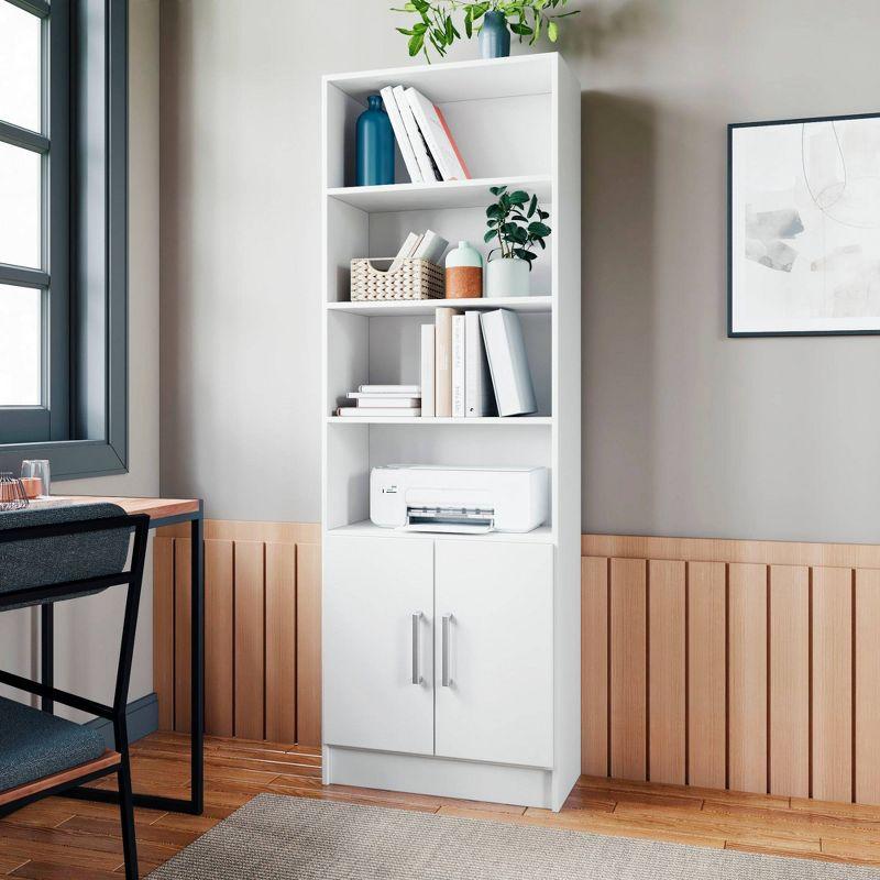 Catarina Sleek White Wood Cabinet with Concealed & Open Shelves