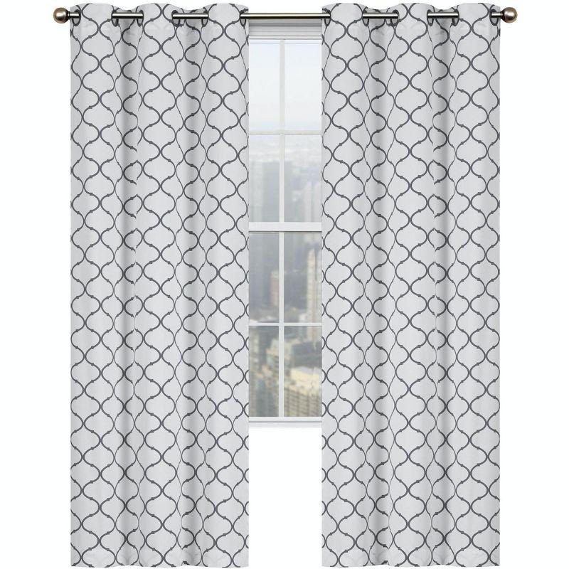 Kate Aurora Contemporary Living 2 Pack Gray And White Trellis Clover Window Curtains - 38 in. W x 84 in. L