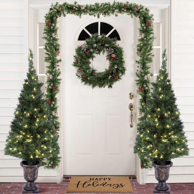 LuxenHome Set of 2 Small Christmas Tree, 3.9Ft Artificial Prelit Christmas Tree with Lights, 2 Pack Lighted Christmas Tree Potted Green