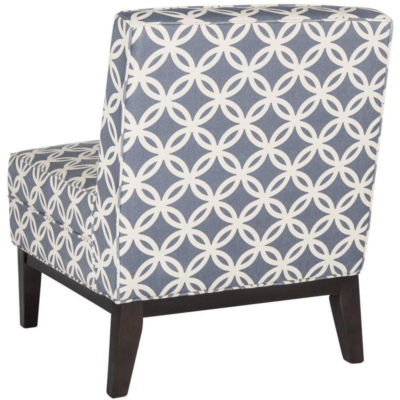 Transitional Geometric Blue Slipper Chair with Espresso Wood Legs