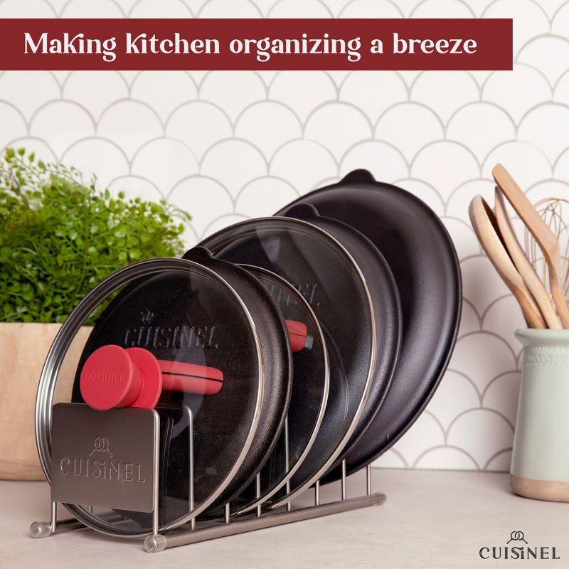 Cuisinel Lid and Dish Organizer Rack - Satin Nickel Silver Kitchen Storage Organization Stand