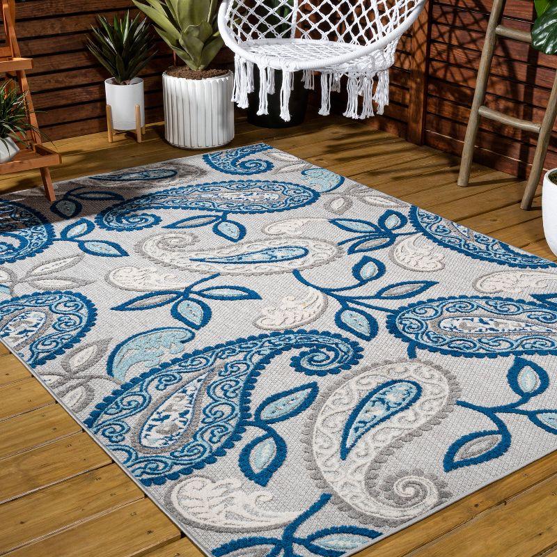 3'x5' Julien Paisley High-Low Indoor/Outdoor Area Rug, Blue/Light Gray - JONATHAN Y