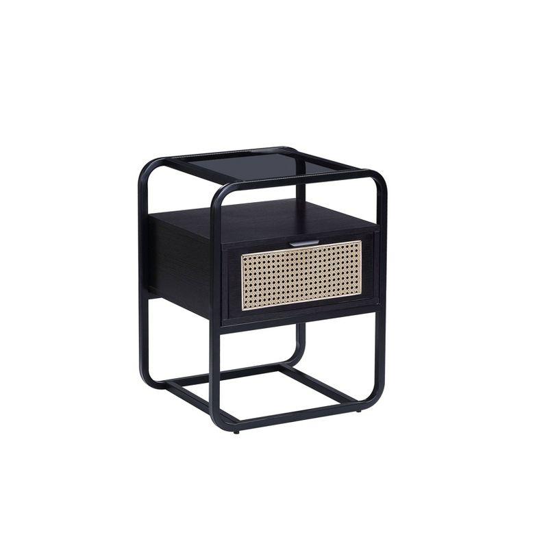 19" Colson Accent Table Black Finish - Acme Furniture: 24" High, Glass Top, Metal Frame, Storage Drawer