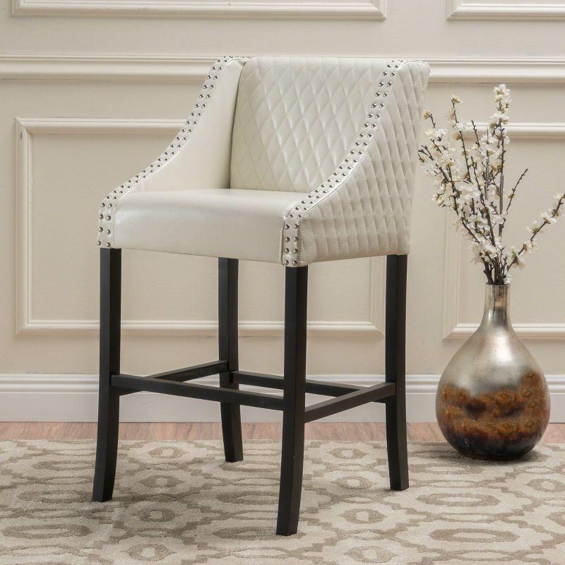 Christopher Knight Home 28" Milano Quilted Bonded Leather Barstool Ivory: Upholstered, Padded Back, Hardwood Frame
