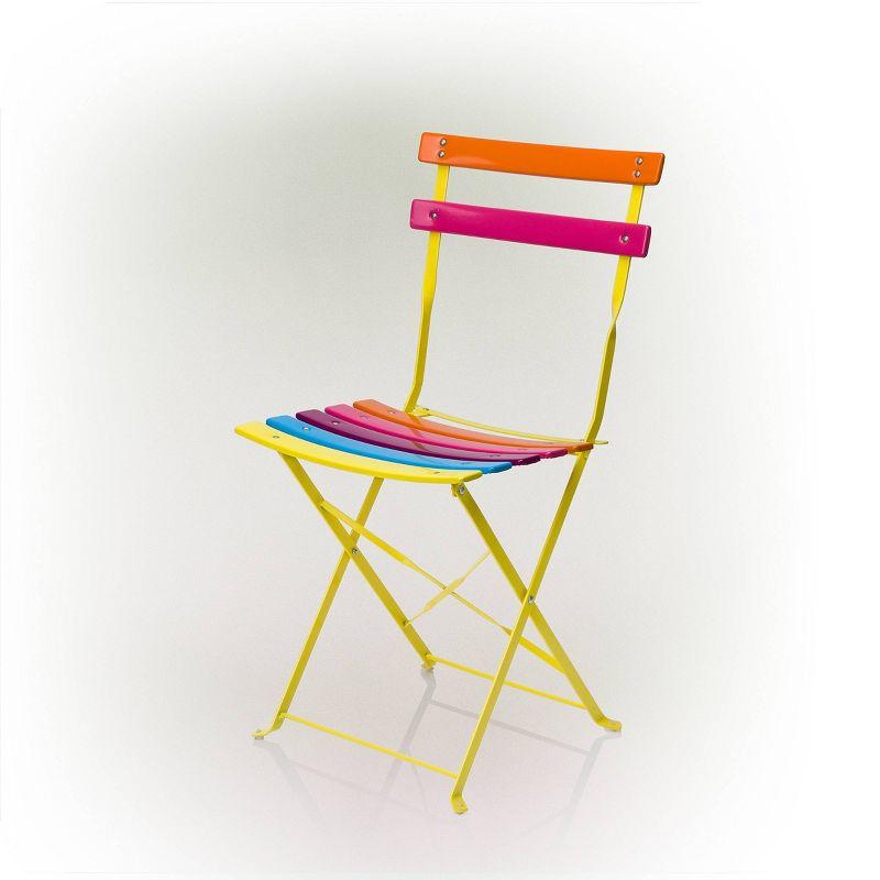 Steel Foldable Bistro Set Vibrant Rainbow - Alpine Corporation: Weather-Resistant, No Assembly, 2-Person Seating