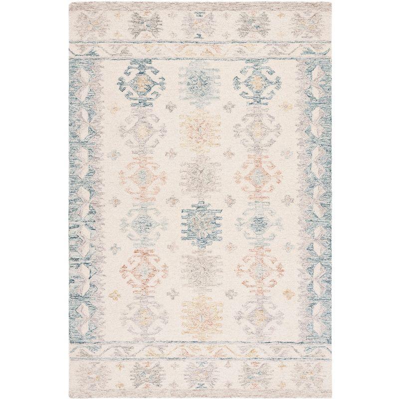 Ivory and Blue Hand-Tufted Wool Rectangular Rug