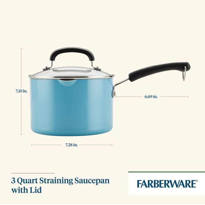 Turquoise Aluminum Nonstick Saucier with Pour Spout and Lid, 3 Quart