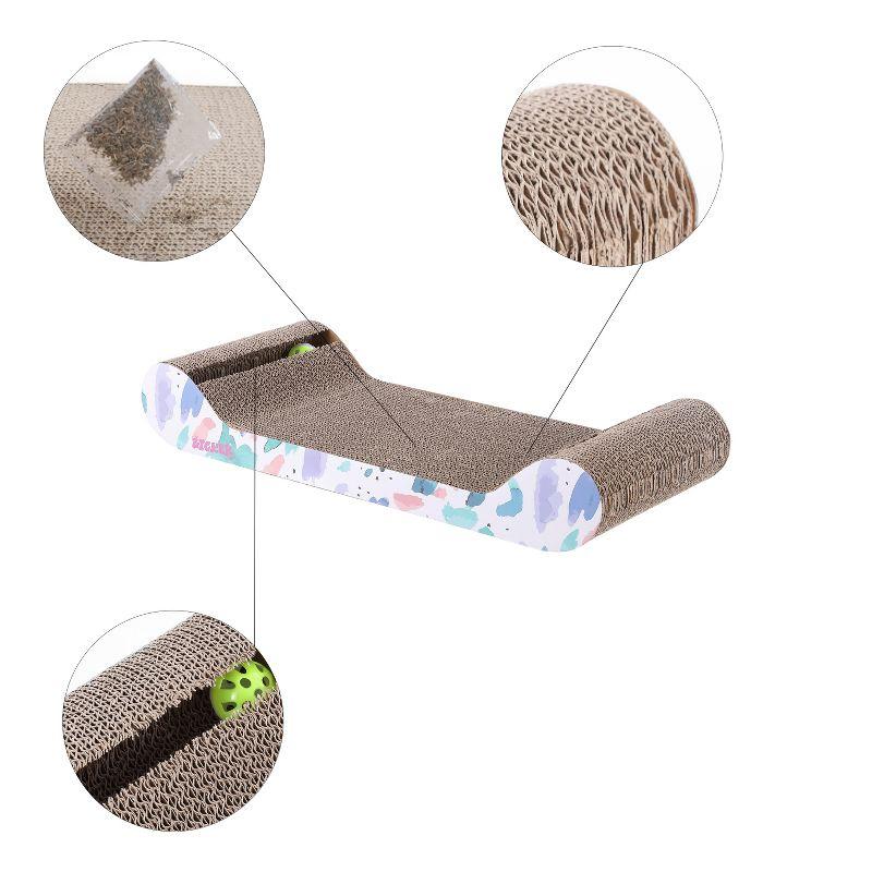 Rini 23.75" Modern Cardboard Lounge Bed Cat Scratcher with Built-In Bell Toys and Catnip, White/Multi (Set of 2)