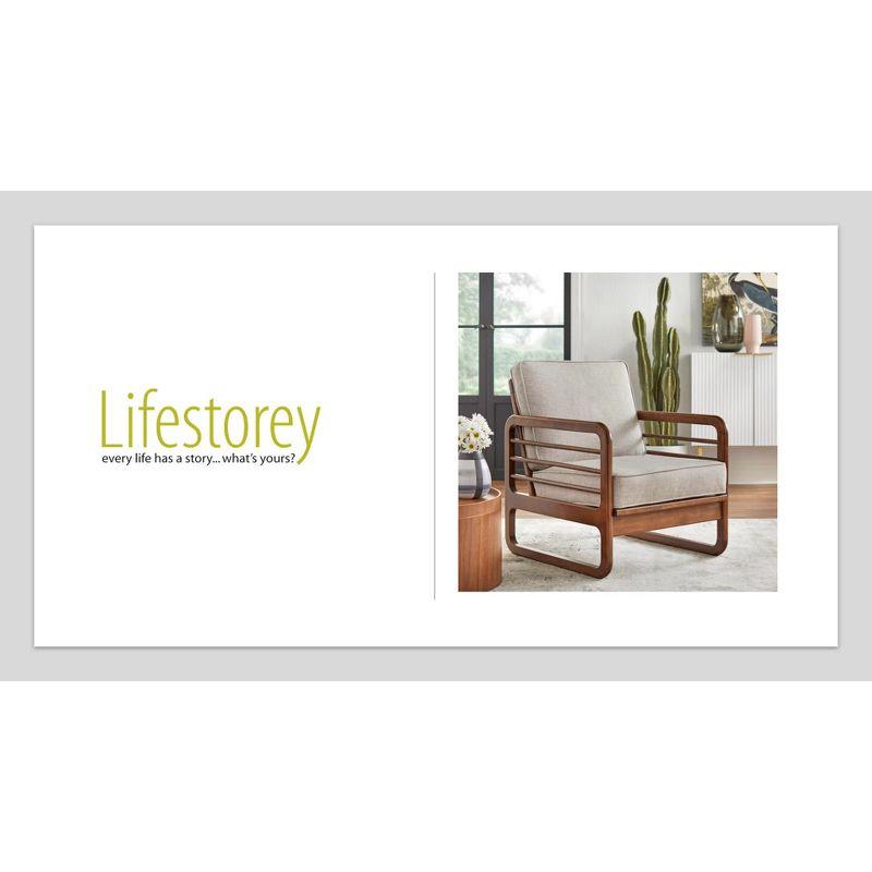 Lifestorey 6pc Newington Mid-Century Dining Set with Bench Walnut/Mocha : Rectangle Table, Upholstered Chairs