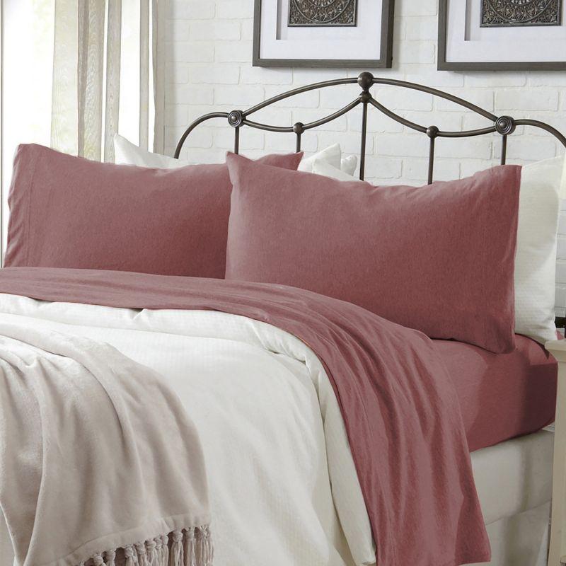 Heathered Dusty Rose Queen Cotton Blend Jersey Sheet Set