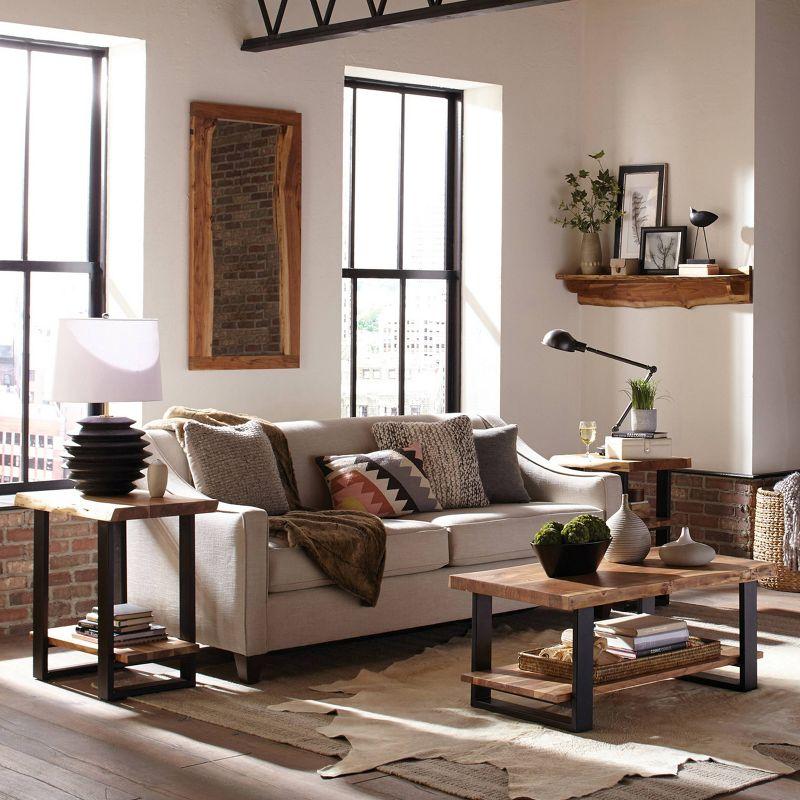 Alpine Live Edge Wood Coffee Table Natural - Alaterre Furniture: Acacia Sofa Table, Metal Legs, Rectangular