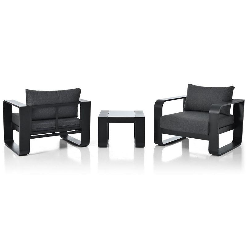 3-Piece Black and Gray Aluminum Patio Furniture Set