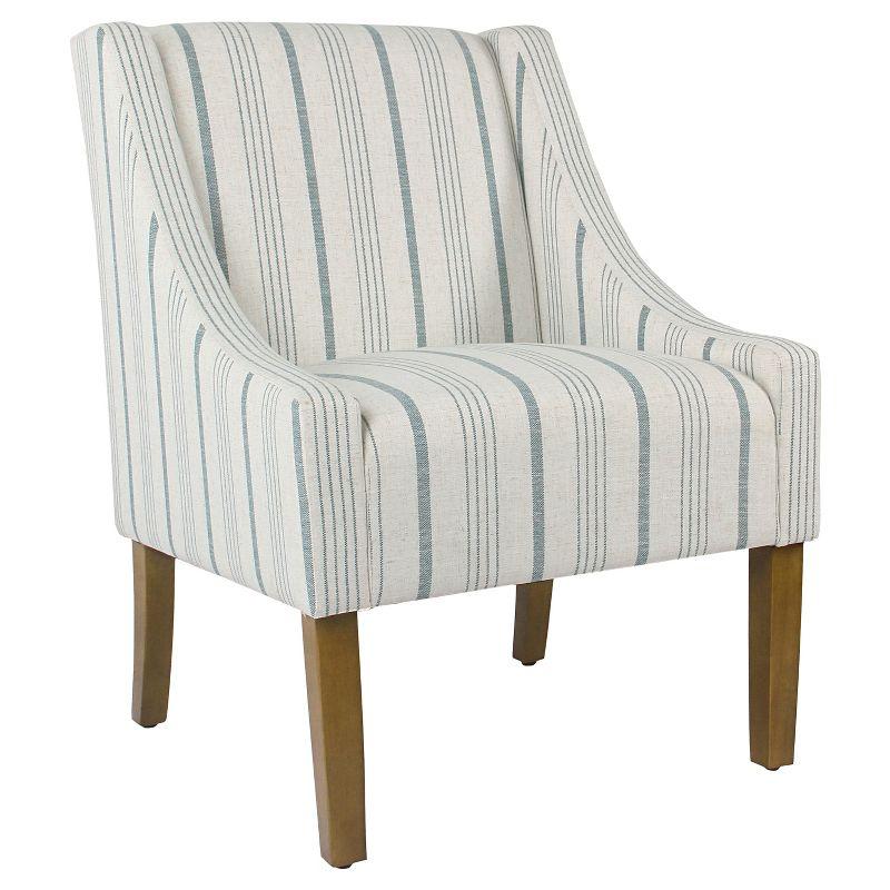 Calypso Blue Striped Modern Swoop Accent Armchair