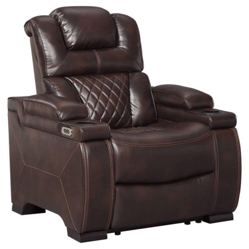 Brown Faux Leather Power Recliner with Adjustable Headrest