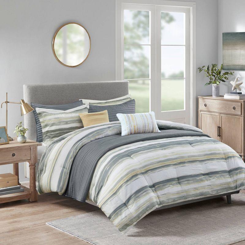 Marina 8 Piece Printed Seersucker Comforter and Quilt Set Collection