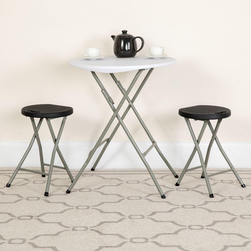 Emma and Oliver 2 Pack Foldable Portable Stool with Black Plastic Seat and Titanium Gray Frame