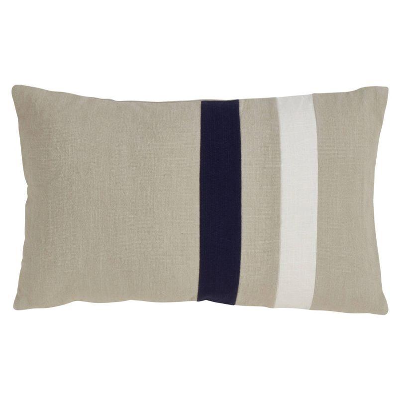 Beige Cotton Throw Pillow with Dual Stripe Design