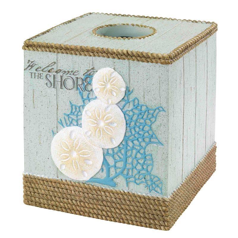 Aqua and Beige Resin Beachcomber Tissue Box Cover