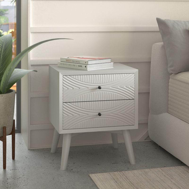 Transitional White Mahogany 2-Drawer Nightstand, 22" W x 26" H