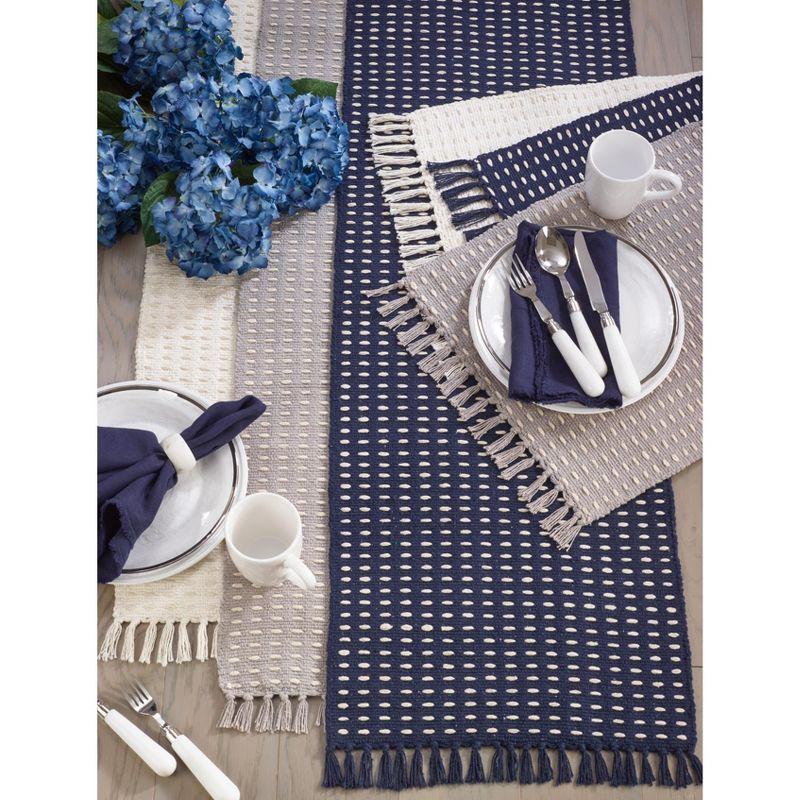 Natural Cotton Dashed Woven Table Runner with Tassels