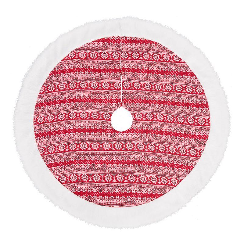 48-Inch Red and White Christmas Tree Skirt with Snowflake Pattern