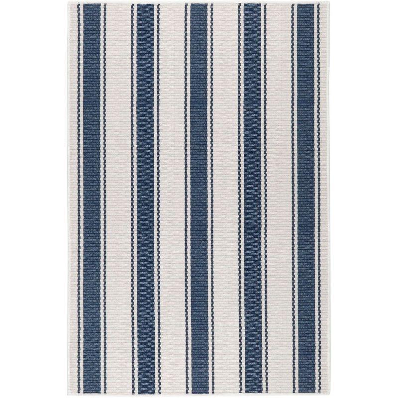 Blue Awning Stripe Machine Washable Rug