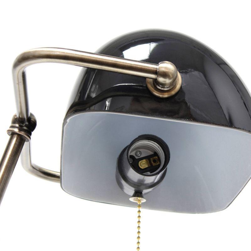 Executive Banker's Desk Lamp with Glass Shade Black - Simple Designs: ETL Listed, Metal Body, Pull Chain