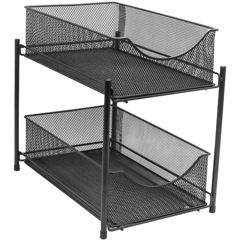 Black 2-Tier Mesh Sliding Drawer Organizer Basket