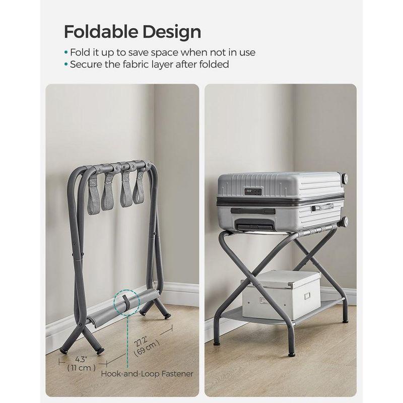 SONGMICS Luggage Rack with Fabric Storage Shelf Suitcasa Stand for Guest Room Bedroom Holds up to 110 lb Set of 2 Gray