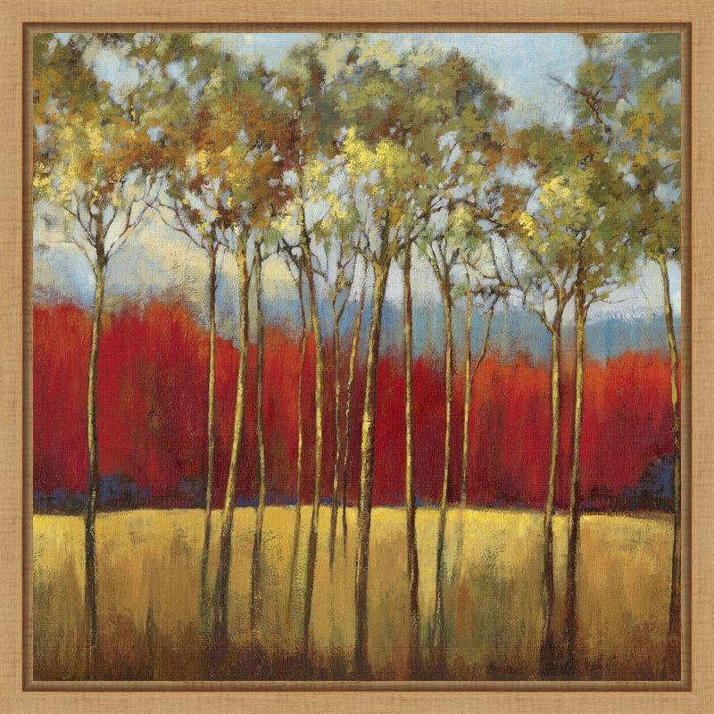 Autumn Trees Landscape Canvas Print with Natural Frame