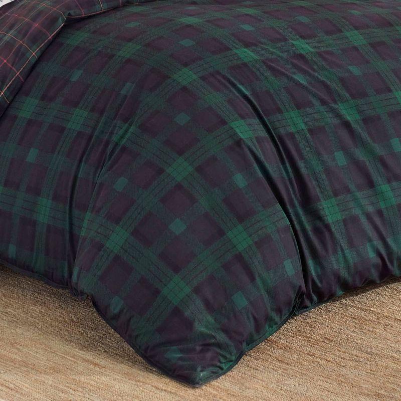 Full/Queen Woodland Tartan Reversible Duvet Cover Set Green - Eddie Bauer: Cotton, OEKO-TEX Certified, 3-Piece