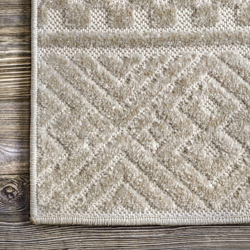 Beige Bohemian Striped Easy-Care Indoor/Outdoor Area Rug