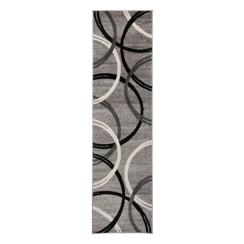 Gray Abstract Circles Design Runner Rug 26 in x 120 in