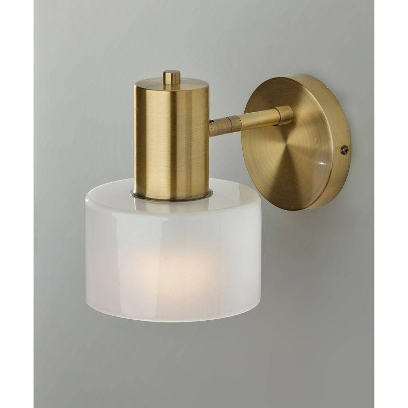 Adesso Rhodes Wall Lamp Antique Brass: ETL Listed, Glass Shade, 40W, Hardwired