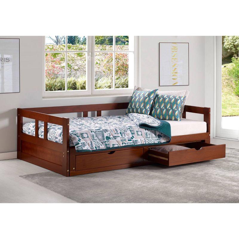 Twin to King Chestnut Pine Day Bed with Storage Drawers