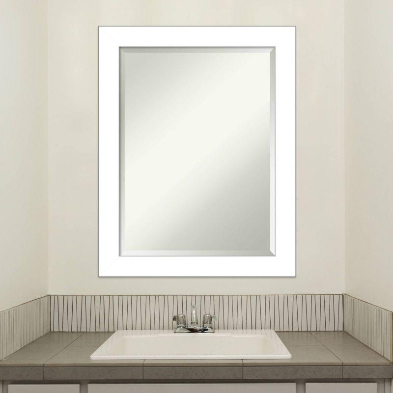 22" x 28" Wedge Framed Bathroom Vanity Wall Mirror White - Amanti Art: Modern, Satin Finish, No Assembly Required