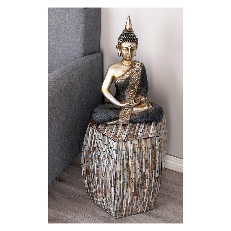 Wrought Studio™ Alissa Mother of Pearl Shell Handmade Shell Mosaic Hexagon Side End Gray Accent Table with Brown Accents