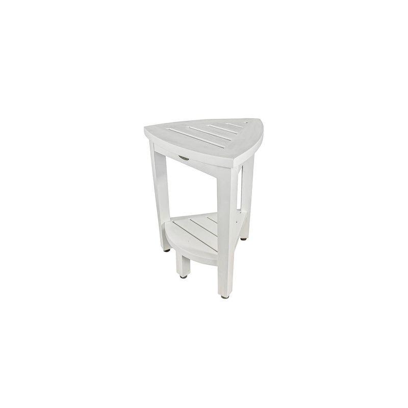 CoastalVogue 15" FlexiCorner ED1123 Wide Teak Wood Shower Bench/Stool : Microfiber, Machine Washable, Non-Slip Backing